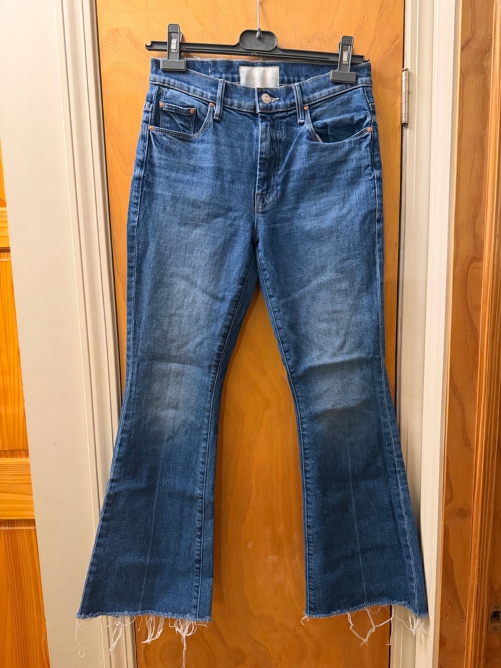 MOTHER Blue Flared Jeans with Raw Hem